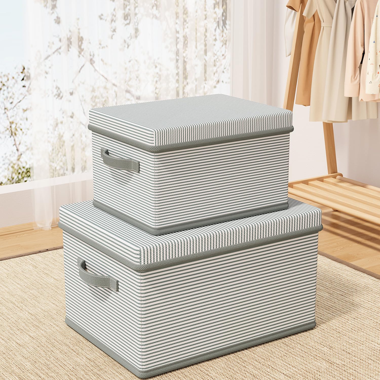 Tuza Large Collapsible Storage Bins with Lids, 3 Packs 18L Decorative Storage Box with Handles, Fabric Storage Cubes Organizer Container Baskets for Bedroom Closet Shelf Office