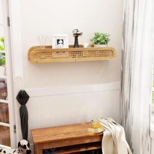 MVPSONAG Rattan Wall Shelf, Natural Boho Bookshelves for Wall, Modern Wooden Wicker Shelf, Cute Nursery Shelves, Floating Shelves for Kids Room, Living Room, Bedroom