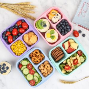 Globright Snack Box Containers 4 Pack, 3 Compartments Bento Box for Kids, Lightweight Adults Lunch Containers, Meal Prep Containers Reusable BPA Free (wheat)