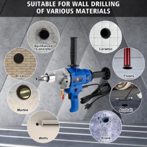 Diamond Core Drilling Machine,1900RPM Wet & Dry Handheld Concrete Core Drill Rig,1-1/4" Thread Core Drill Rig with Water Pump Water Pipe for Concrete Brick Stone Block,with 1.25in/2.5in/4in Drill Bits