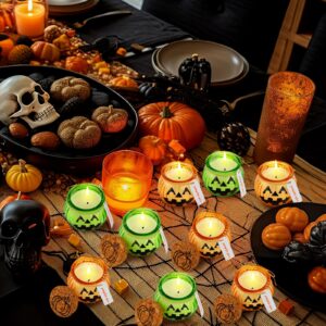 MTLEE 24 Pcs Fall Candles Bulk Pumpkin Shaped Thanksgiving Candles with Lid and 24 DIY Sticker Pumpkin Ghost Candle Bulk for Fall Autumn Housewarming Party Decoration Gift(Green, Yellow)