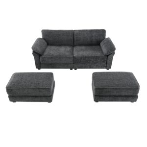 81" Sectional Sofa, Free Combination Modular Convertible Sectional Sofa Bed Set, 4 Seat Upholstered Sleeper Corner Couch, Deep-Seat Loveseat with Ottoman for Living Room, Office, Apartment (Gray)