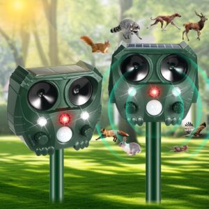 2 pack upgraded ultrasonic animal repeller outdoor cat repellent deer repellent devices solar animal repeller with motion sensor deterrent light to scare cat raccoon rabbit squirrel skunk out of yard