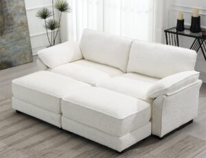 merax 81" modular sectional couches for living room, l shape pull out convertible sleeper sofa bed with ottoman in apartment, office, dorm, white