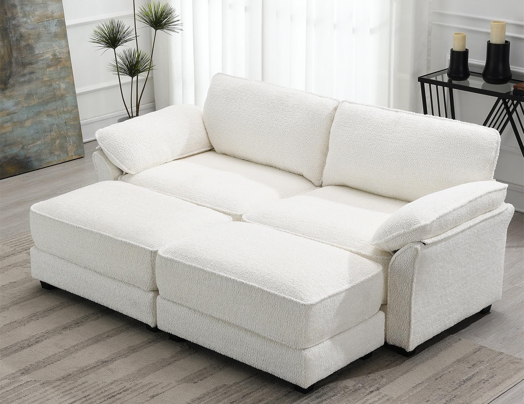 Merax 81" Modular Sectional Couches for Living Room, L Shape Pull Out Convertible Sleeper Sofa Bed with Ottoman in Apartment, Office, Dorm, White