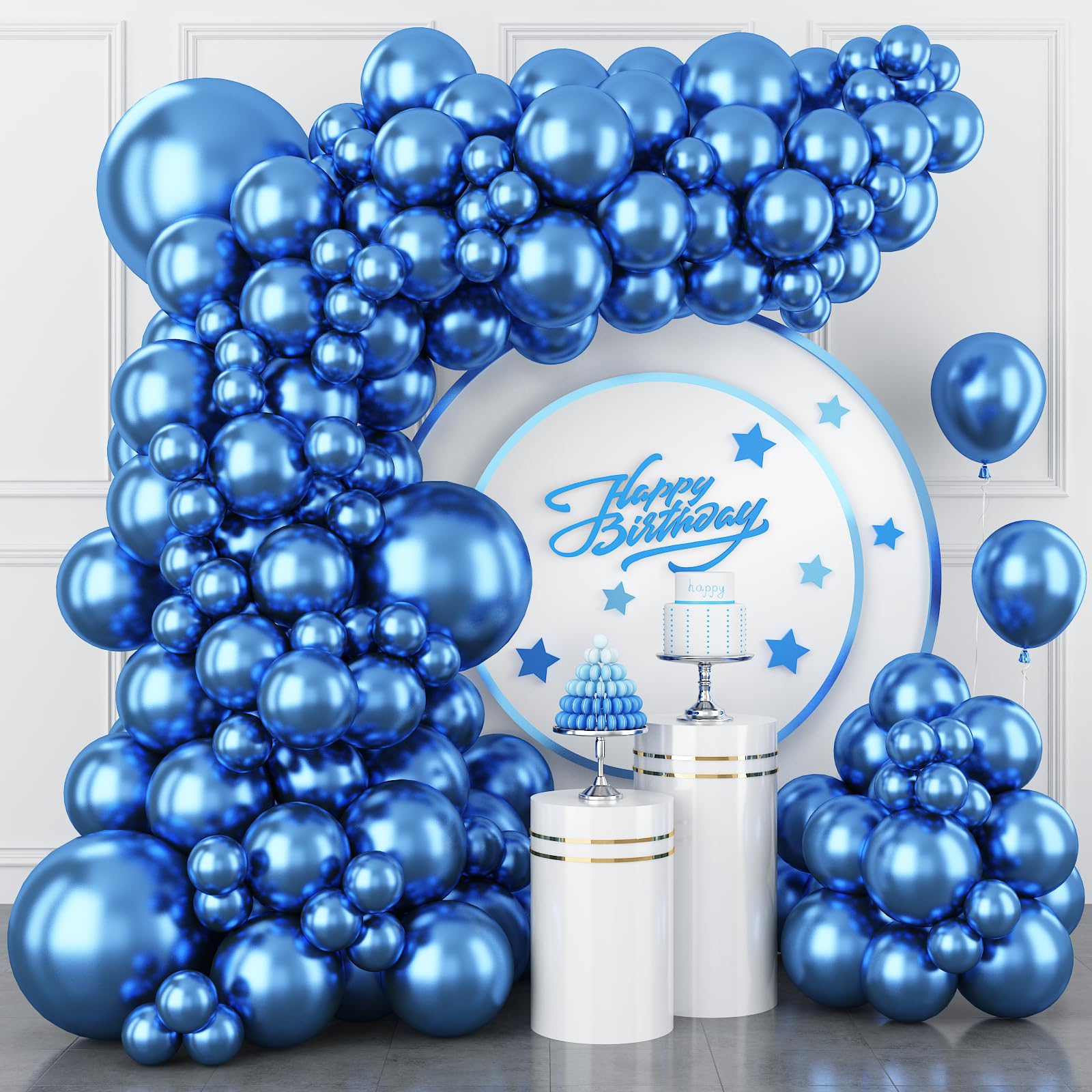 Metallic Blue Balloons Different Size, 123 Packs Blue Balloons Arch Kit, Pack of 18 12 10 5 Inch Chrome Blue Balloons Garland for Graduation Baby Shower Birthday Wedding Decoration