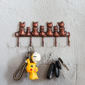 WEMPOLU Cast Iron Cat Family Key Hooks for Wall, 5 Hooks Decorative Key Rack Holder