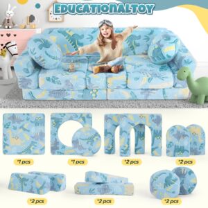 Olasme 13PCS Kids Play Couch, Foam Modular Kids Couch Sofa, Glowing Toddler Couch Convertible Baby Play Couch Children Sofa for Playroom Bedroom (Blue)