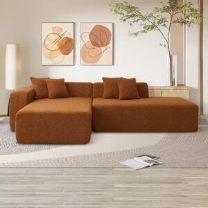 bamooli 105'' modular sectional couch, modern l-shape sectional sofa with chaise lounge, comfy lambswool fabric corner sofa couch, upholstered 4 seater couch for living room, bedroom, apartment, beige