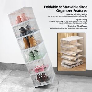 Yes!Fresh Shoe Organizer Storage Box for Closet with Overall Connected Large Clear Bins, Foldable and Modular, No Assembly Required, Versatile Multi-Use Rack, Fits US Size 13 (4 Layer)