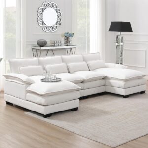 110" u-shaped sectional sofa, modern 6-seater upholstered chenille cloud sofa couch, large sleeper sofa with double chaise lounge for living room bedroom apartment office (cream white)