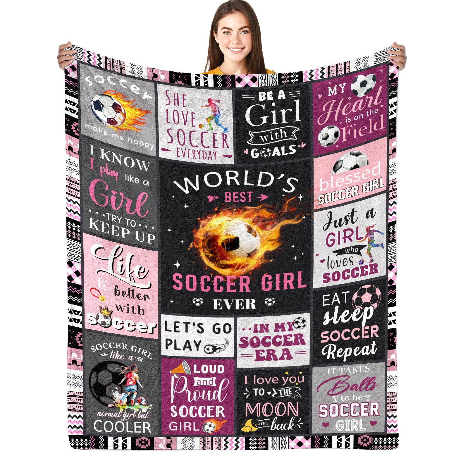 Soccer Gifts for Girls, Gifts for Soccer Lovers, 60"x50" Soccer Blanket for Girls Soccer Gifts, Gifts for Soccer Players, Best Soccer Girl Soft Flannel Blanket for Soccer Team Girls