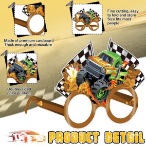 Jenaai 32 Pcs Monster Truck Party Decorations Trucks Paper Glasses Monster Truck Photo Booth Props Truck Theme Eyeglasses for Monster Truck Birthday Party Supplies Favors