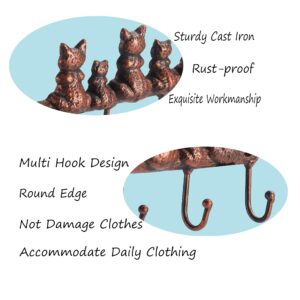 WEMPOLU Cast Iron Cat Family Key Hooks for Wall, 5 Hooks Decorative Key Rack Holder