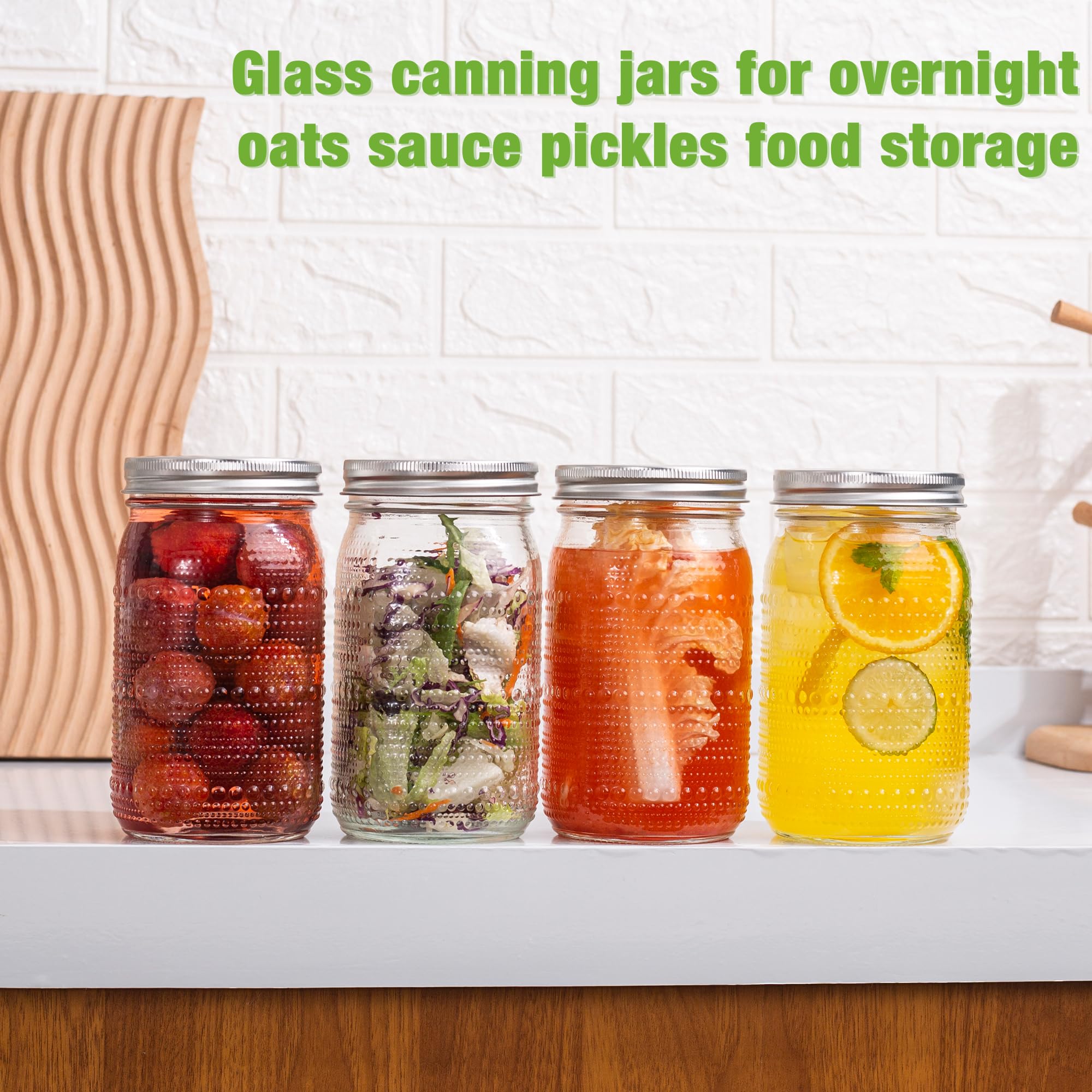 WACOI Mason Jars 32 Oz with Lids Wide Mouth 4 Pack, Glass Jars Canning Jars Large for Centerpieces Pickling Storage Food Meal Prep Salad Jam