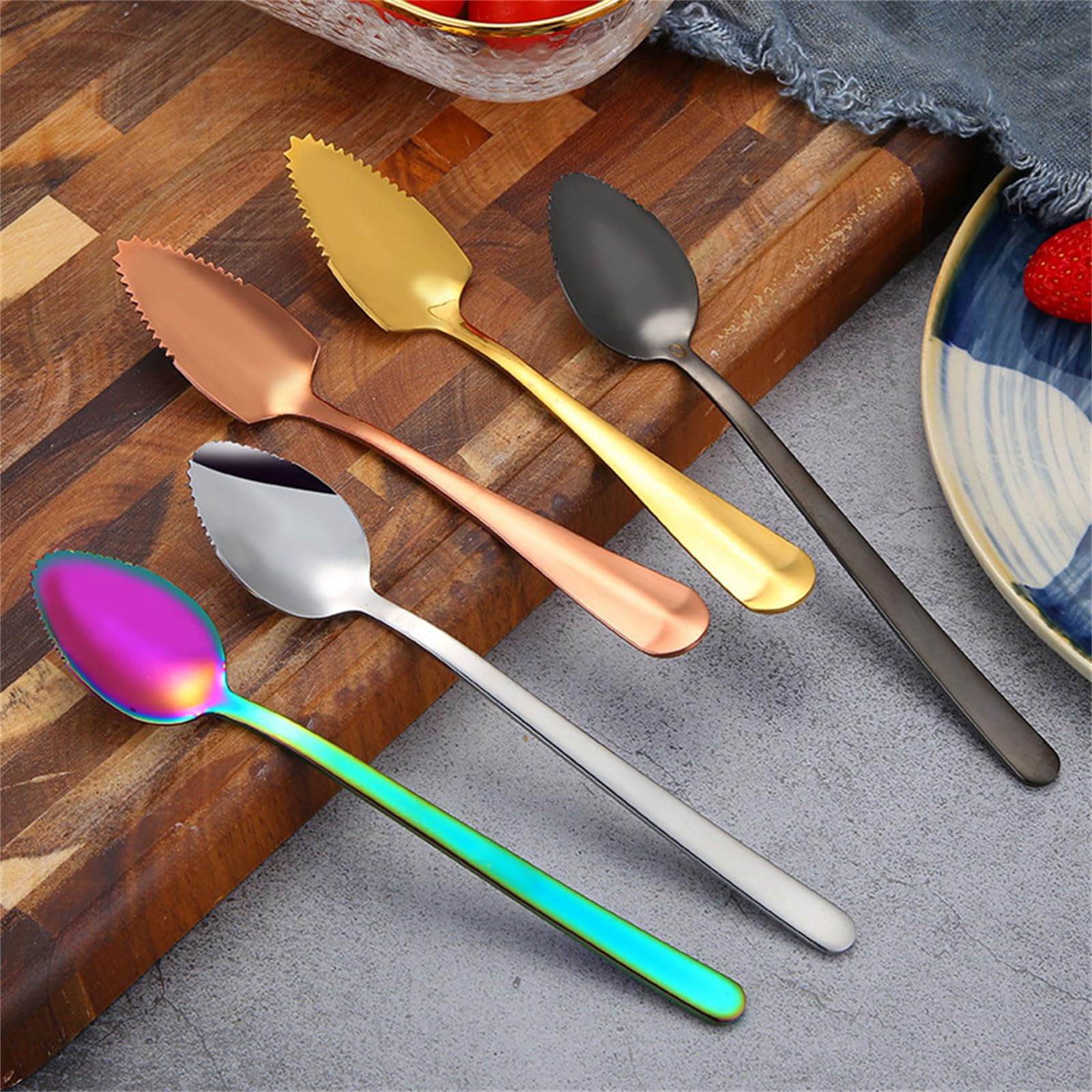 Stainless Steel Grapefruit Spoon For Citrus Fruit Watermelon Dessert Spoon Serrated Edge Ice Cream Dessert Spoon Kitchen Coffee Spoon