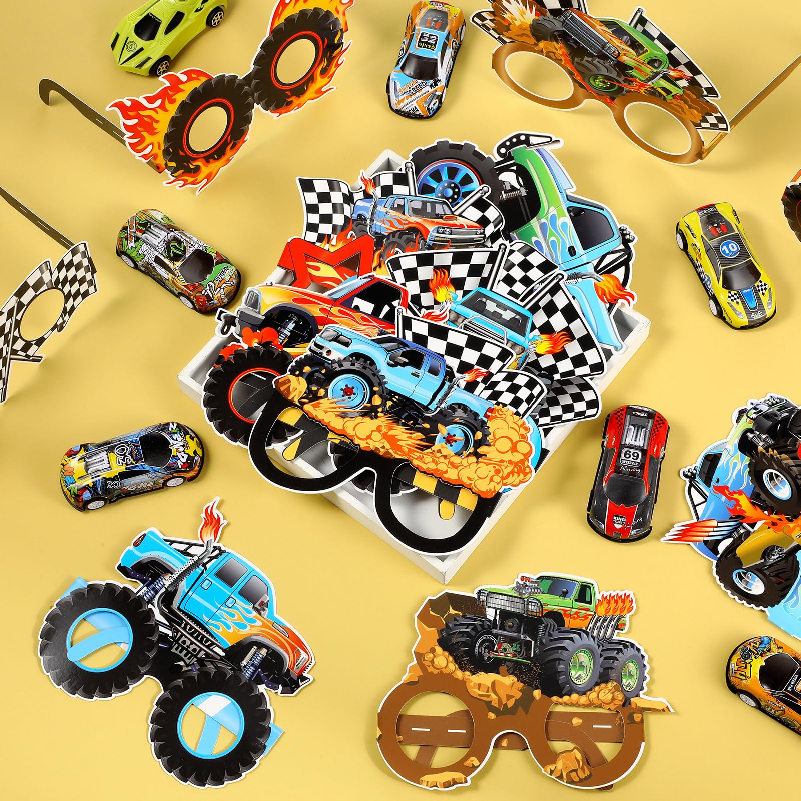 Jenaai 32 Pcs Monster Truck Party Decorations Trucks Paper Glasses Monster Truck Photo Booth Props Truck Theme Eyeglasses for Monster Truck Birthday Party Supplies Favors