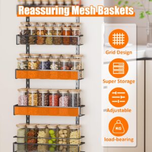 Over the Door Pantry Organizer, Pantry Door Organizer 6-Tier Mesh Basket, Pantry Hanging Storage Baskets with Adjustable Hooks Hanging & Wall Mounted，for Kitchen, Bathroom,Storage Room (Black)