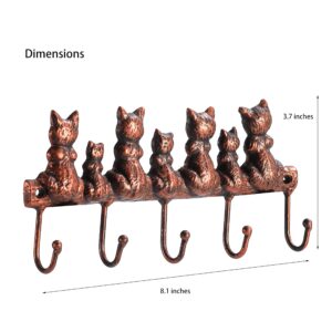 WEMPOLU Cast Iron Cat Family Key Hooks for Wall, 5 Hooks Decorative Key Rack Holder