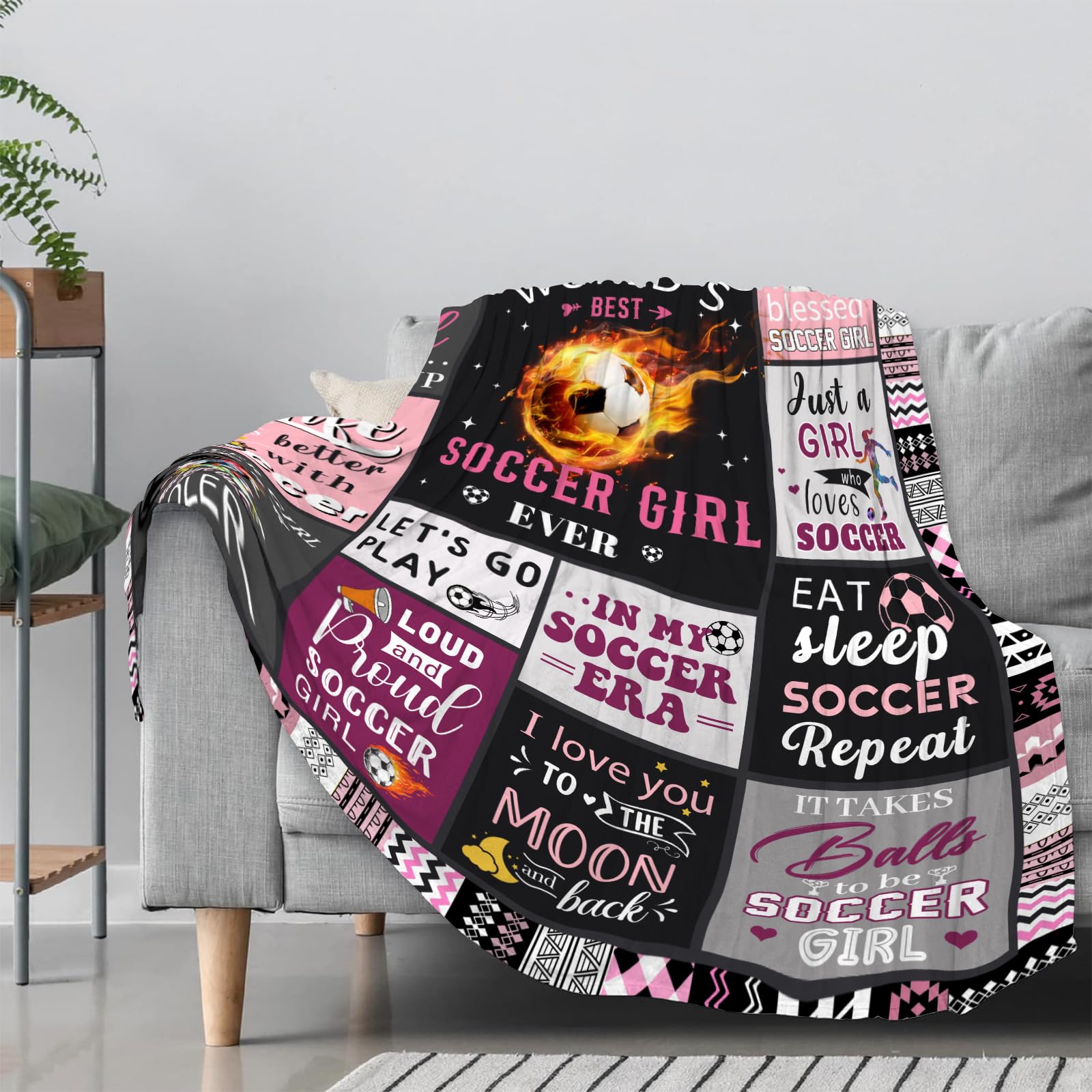 Soccer Gifts for Girls, Gifts for Soccer Lovers, 60"x50" Soccer Blanket for Girls Soccer Gifts, Gifts for Soccer Players, Best Soccer Girl Soft Flannel Blanket for Soccer Team Girls