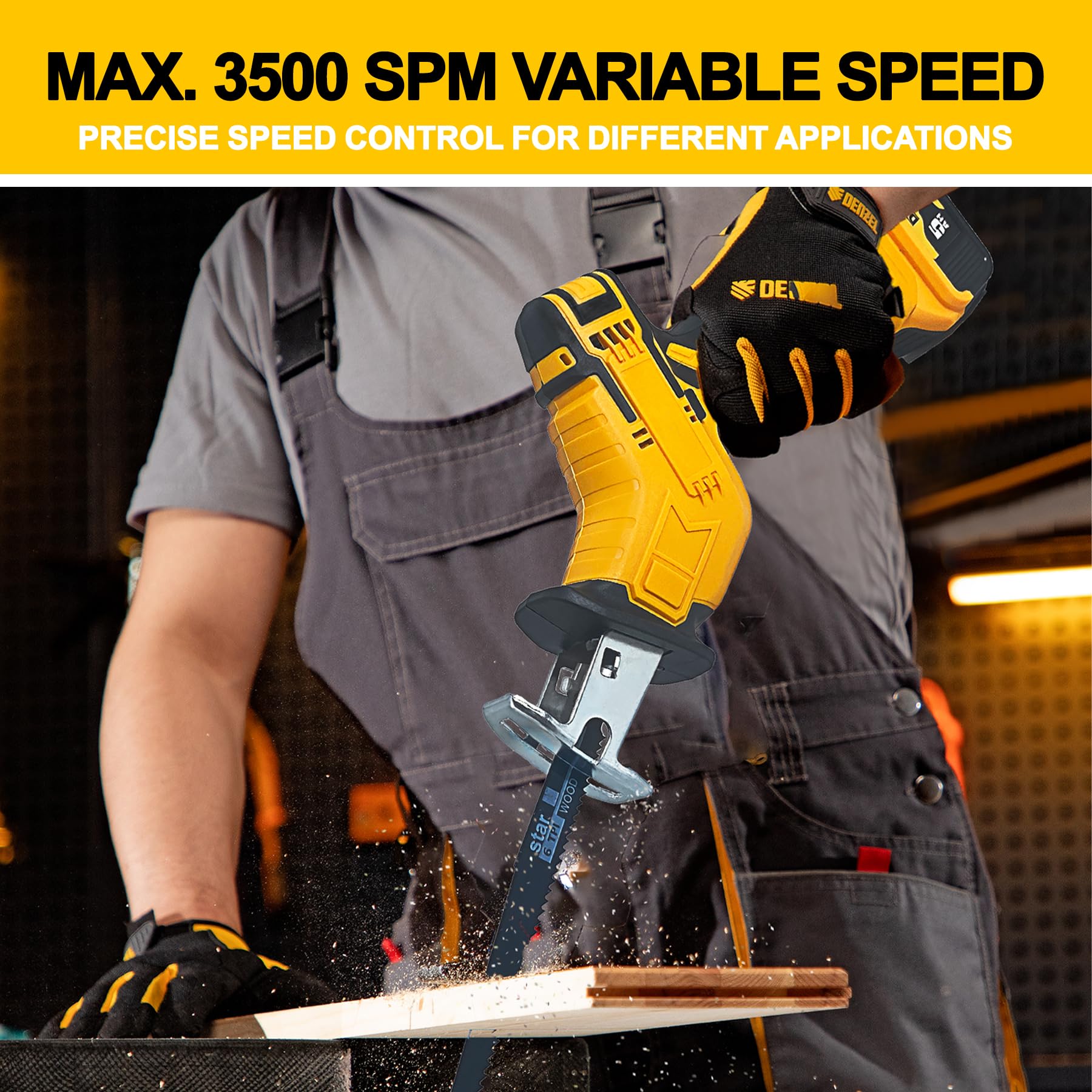 Cordless Reciprocating Saw for DeWalt 20V Battery, Brushless Power Recipro Saw, 0-3500SPM Variable Speed, Tool-free Blade Change, 4 Saw Blades Kit for Wood/Metal/PVC Cutting, Bare Tool