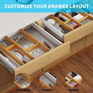 GZOOGHOME 6 Pack Bamboo Drawer Dividers with 12 Inserts, Expandable Adjustable Clothes Drawer Organizers and Storage from 17" to 22" for Kitchen, Bedroom, Dresser, Cosmetics (Natural)