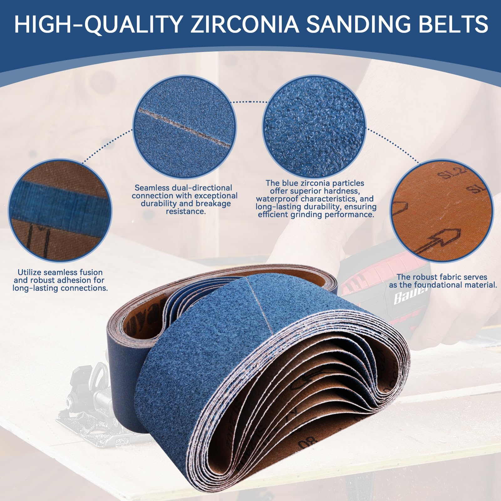 Aolabela 3x21 Inch Sanding Belts 21 Pcs 7 Grits Sizes (3 Each of 40/60/80/120/150/240/400 Grits) Heavy Duty Belt Sander Zirconia Belt Sander Paper for Wood, Metal, Stainless Steel, Cars, and Furniture