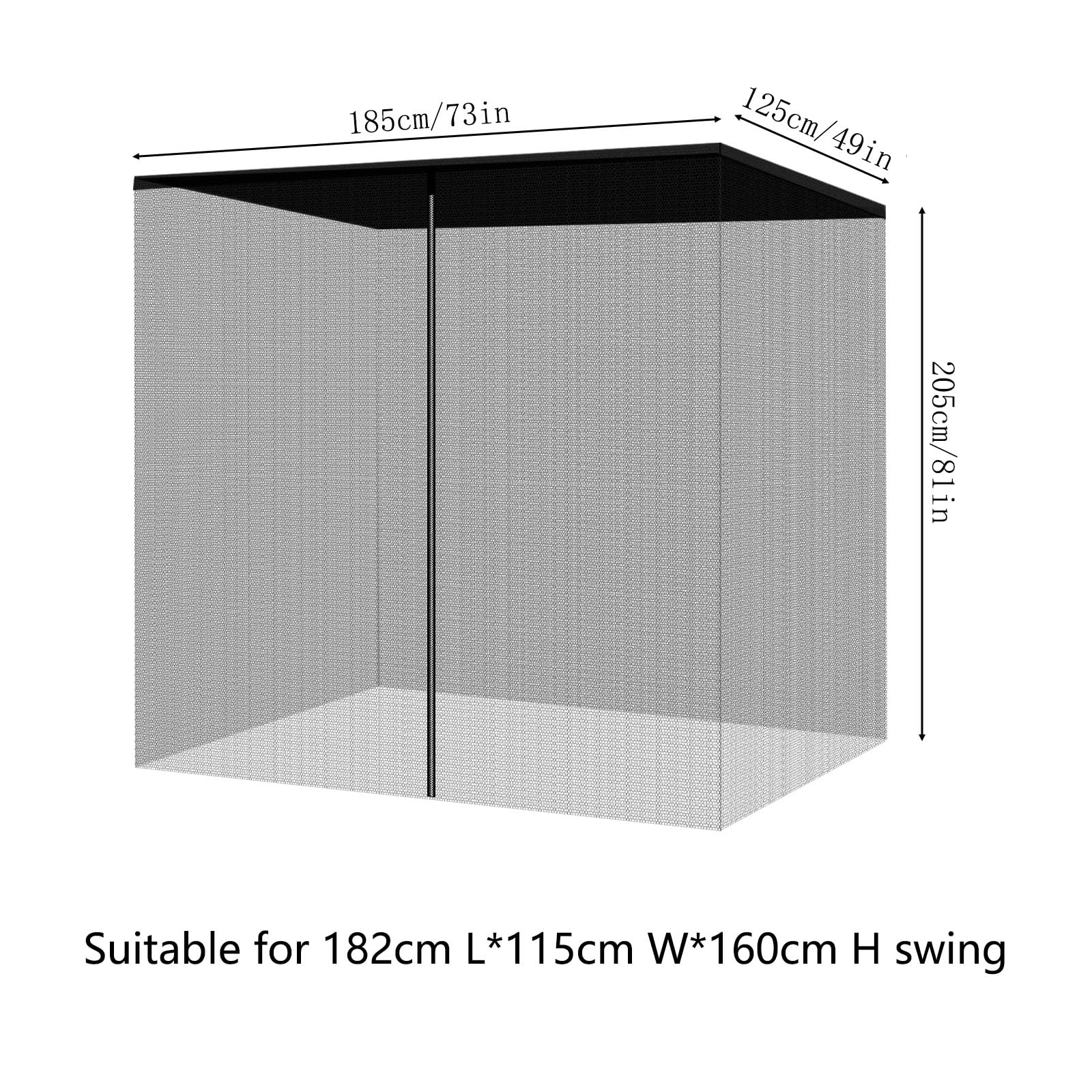 Yuqutum Patio Swing Mosquito Netting, Mosquito Netting for Patio, Mesh Screen with Zipper Opening and Roof Waterproof Tent, Porch Swing Net, 3 Seater 125x185x205cm