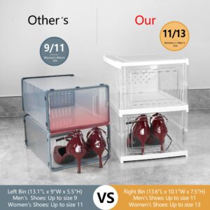 Yes!Fresh Shoe Organizer Storage Box for Closet with Overall Connected Large Clear Bins, Foldable and Modular, No Assembly Required, Versatile Multi-Use Rack, Fits US Size 13 (4 Layer)