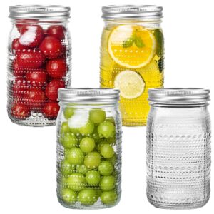 wacoi mason jars 32 oz with lids wide mouth 4 pack, glass jars canning jars large for centerpieces pickling storage food meal prep salad jam