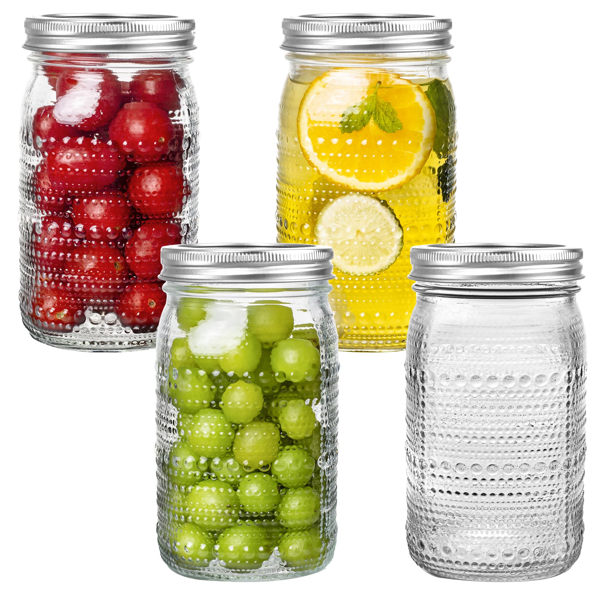 WACOI Mason Jars 32 Oz with Lids Wide Mouth 4 Pack, Glass Jars Canning Jars Large for Centerpieces Pickling Storage Food Meal Prep Salad Jam