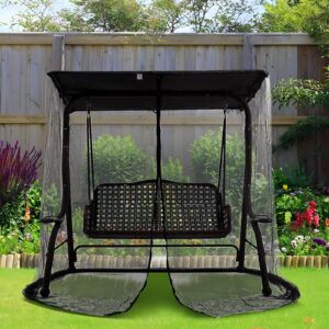 Yuqutum Patio Swing Mosquito Netting, Mosquito Netting for Patio, Mesh Screen with Zipper Opening and Roof Waterproof Tent, Porch Swing Net, 3 Seater 125x185x205cm