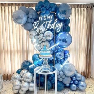 Metallic Blue Balloons Different Size, 123 Packs Blue Balloons Arch Kit, Pack of 18 12 10 5 Inch Chrome Blue Balloons Garland for Graduation Baby Shower Birthday Wedding Decoration