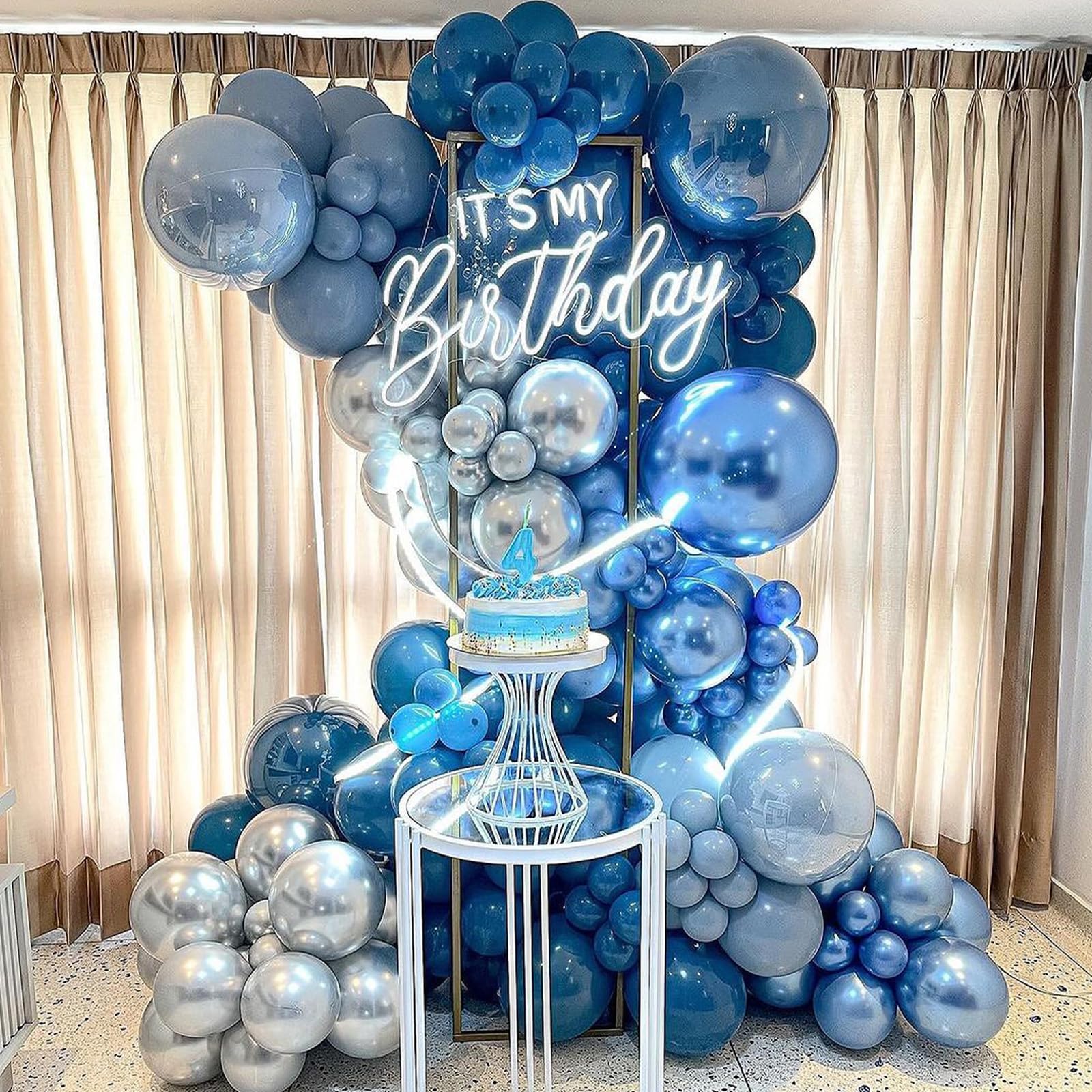 Metallic Blue Balloons Different Size, 123 Packs Blue Balloons Arch Kit, Pack of 18 12 10 5 Inch Chrome Blue Balloons Garland for Graduation Baby Shower Birthday Wedding Decoration