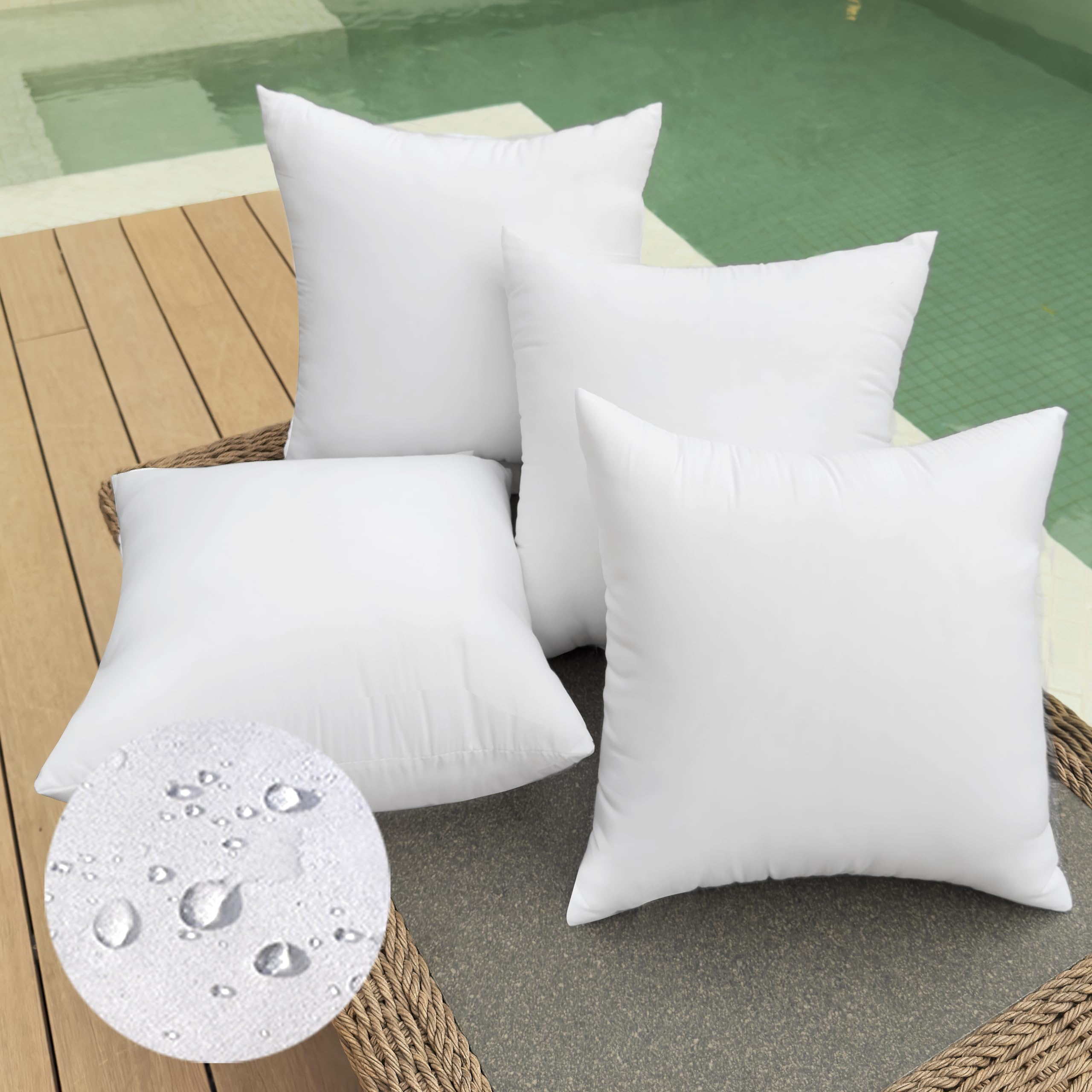 QSWRD 16 x 16 Outdoor Pillow Inserts Pack of 4 Small Throw Pillow Inserts Waterproof Patio Furniture Pillows Decorative Porch Couch Pillows Premium White Square Sofa Cushion Sham Stuffer