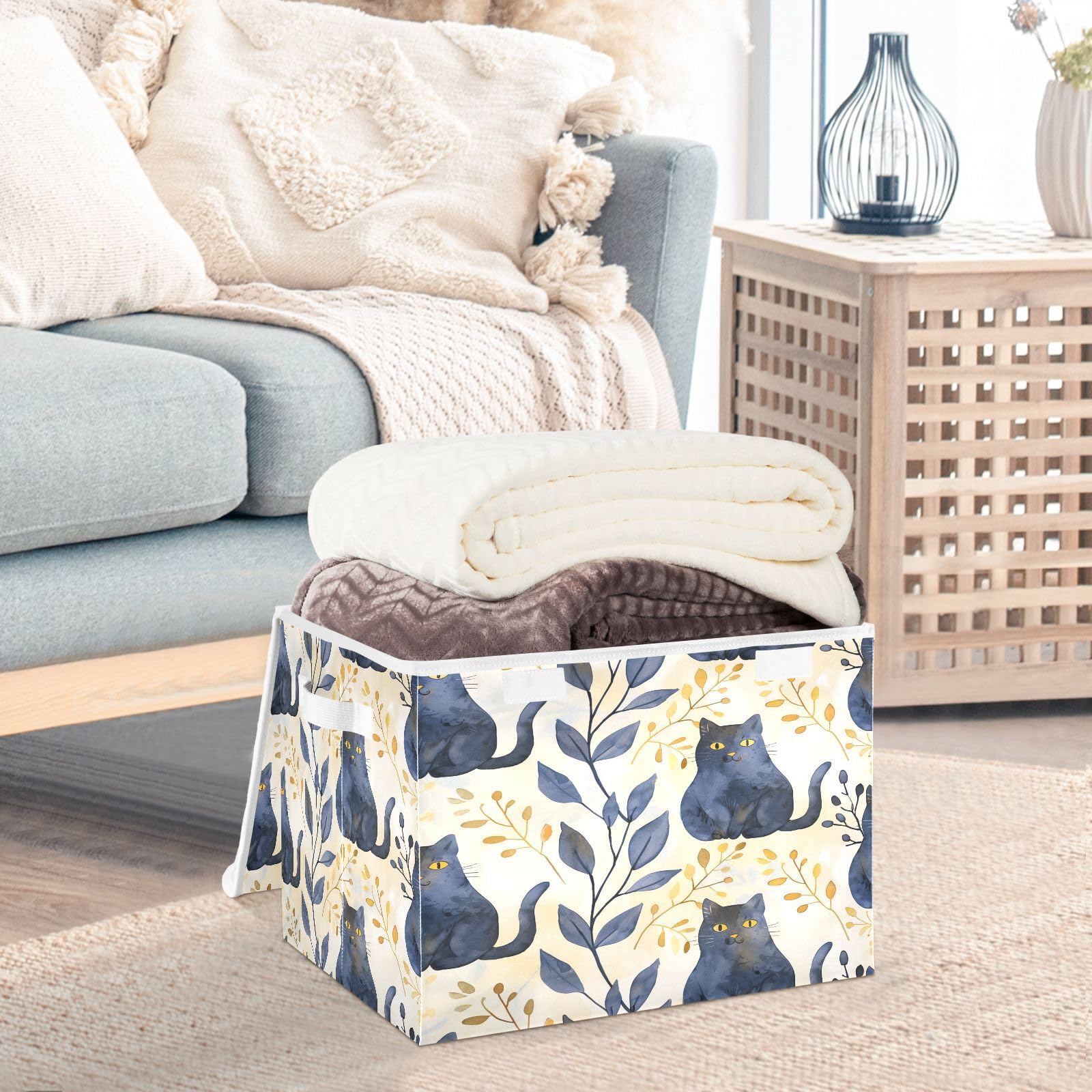 DALAWU Containers Baskets with Lids Adorable Cat Fabric Foldable Storage Bins Organizer with Lid Collapsible Storage Boxes for Home Bedroom Closet Office