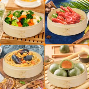 Bamboo Steamer Basket, 2-Tier Dumpling Steamer for Cooking, Bamboo Steamer 10 Inch Vegetable Steamer, Food Steamer for Meat, Dim Sum, Bao Bun, Fish, Rice, HOFHTD Wood Cooking Steamer Basket