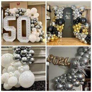 Metallic Silver Balloons Arch Kit, 100 Packs Different Sizes 12 10 5 Inches Silver Balloon Garland Arch Kit, Chrome Silver Balloons for Birthday, Graduation, Wedding, Anniversary Decoration