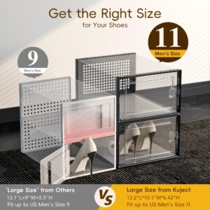 Kuject X-Large Shoe Storage Boxes Organizers Clear Plastic Stackable 9 Pack, Shoe Rack & Holder Substitute, Sneaker Containers, Toy Storage Organizer Bins for Entryway, Closet, Under Bed, Black