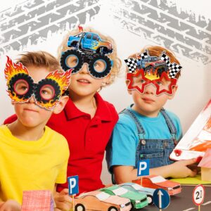 Jenaai 32 Pcs Monster Truck Party Decorations Trucks Paper Glasses Monster Truck Photo Booth Props Truck Theme Eyeglasses for Monster Truck Birthday Party Supplies Favors