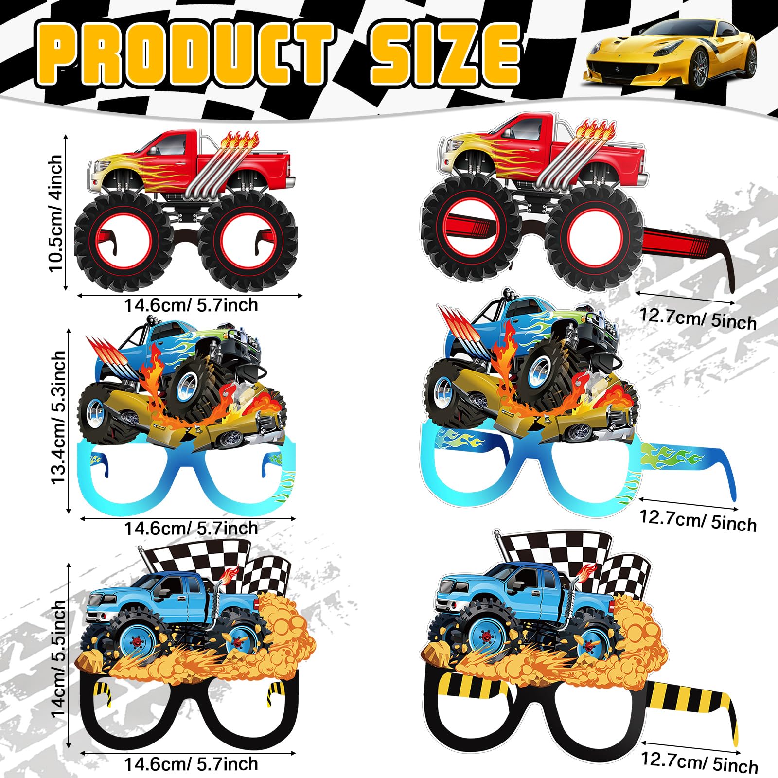 Jenaai 32 Pcs Monster Truck Party Decorations Trucks Paper Glasses Monster Truck Photo Booth Props Truck Theme Eyeglasses for Monster Truck Birthday Party Supplies Favors