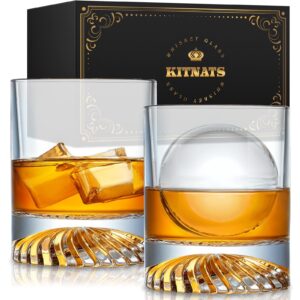 kitnats hand blown crystal old fashioned whiskey glasses rocks glasses drinking cocktail bourbon scotch rum vodka liquor 12 oz - set of 2 gifts for men