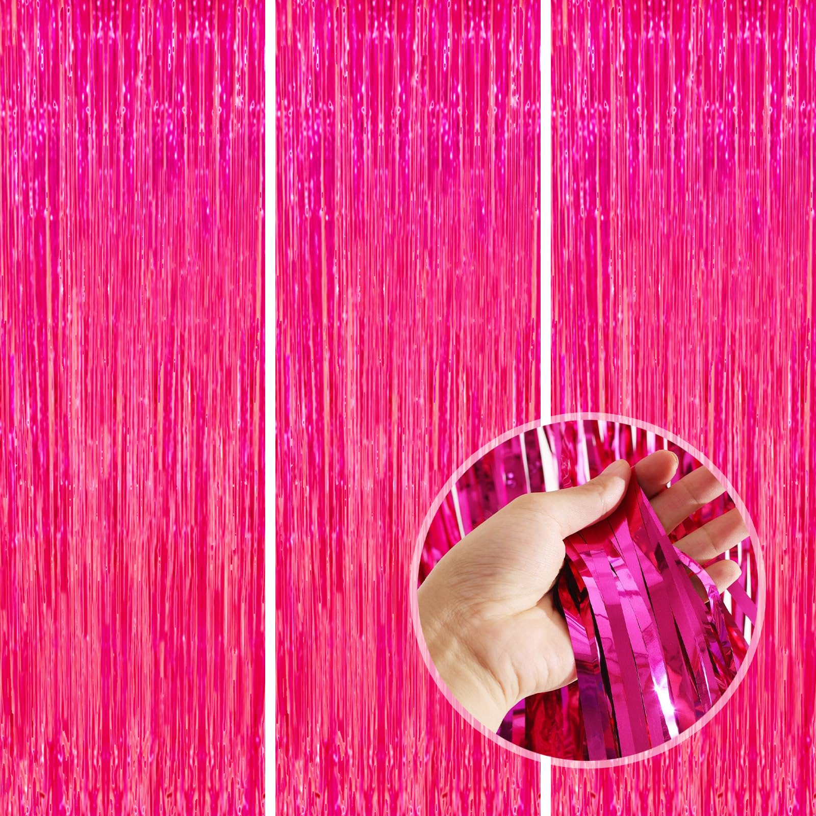 3-Pack Pink Backdrop Party Decorations Tinsel Curtain Party Backdrop Pink Birthday Decorations Photo Booth Streamer Backdrop Pink Theme Bachelorette Graduation Party Decorations