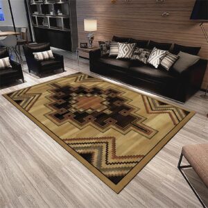 PDENZG Aztec Area Rug，6x8ft, Southwest Tribal Living Room Bedroom Rug， Native American Indian Indie Rug，Suitable for Bedroom, Living Room, Dining Room Entrance Anti-Slip and Machine Washable