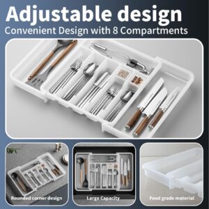 TAELXIID Silverware Drawer Organizer, Expandable Utensil Tray for Kitchen, BPA Free Flatware and Cutlery Holder, Adjustable Plastic Storage for Spoons Forks Knives, Large, Clear