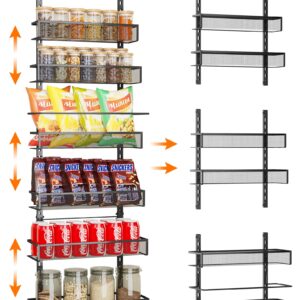 Over the Door Pantry Organizer, Pantry Door Organizer 6-Tier Mesh Basket, Pantry Hanging Storage Baskets with Adjustable Hooks Hanging & Wall Mounted，for Kitchen, Bathroom,Storage Room (Black)