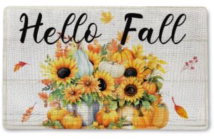 bnwepo fall door mat autumn doormats, fall welcome mat, hello fall, kitchen mat pumpkin sunflower house outdoor mat, farmhouse front door porch outdoor indoor 17 x 30 inch