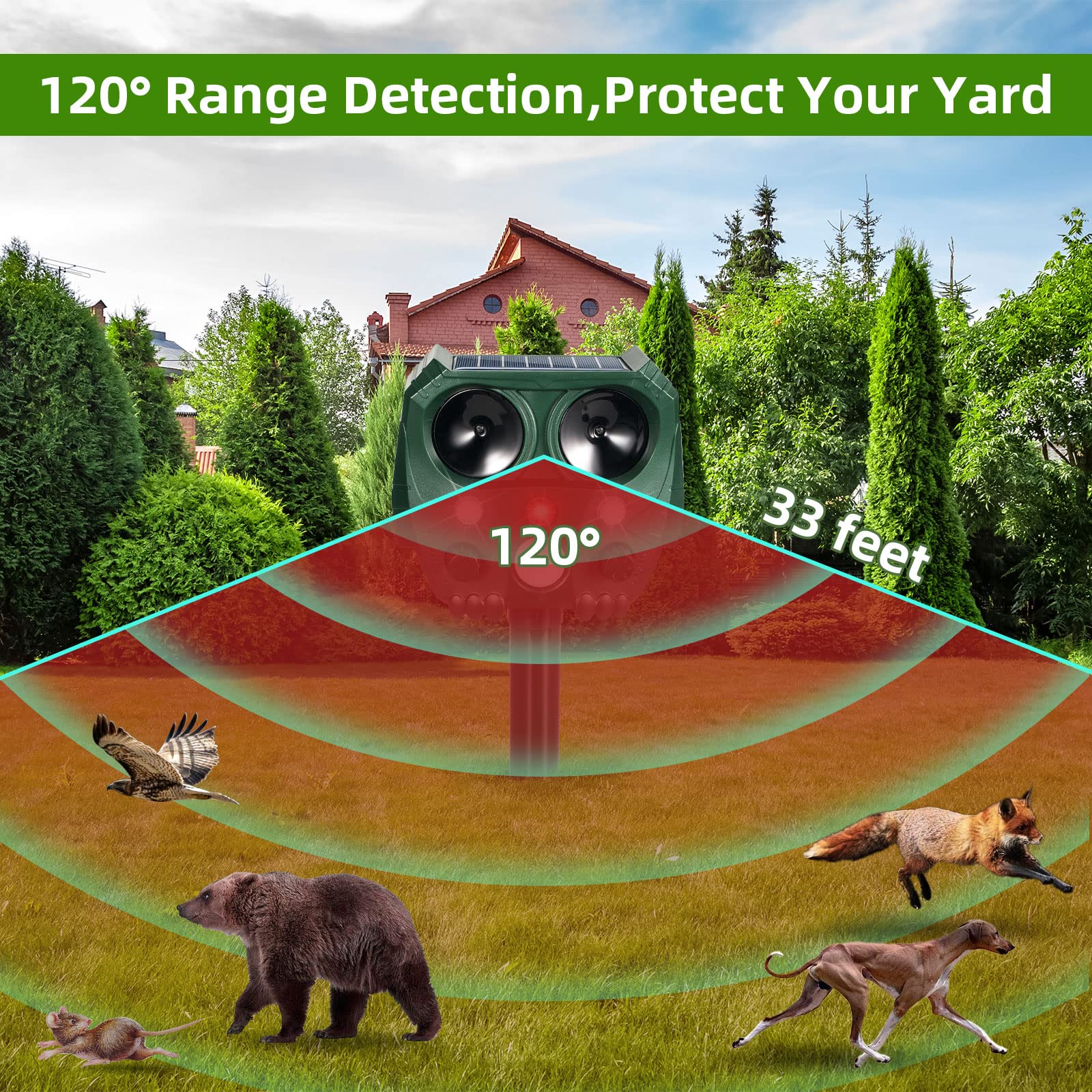 2 Pack Upgraded Ultrasonic Animal Repeller Outdoor Cat Repellent Deer Repellent Devices Solar Animal Repeller with Motion Sensor Deterrent Light to Scare Cat Raccoon Rabbit Squirrel Skunk Out of Yard