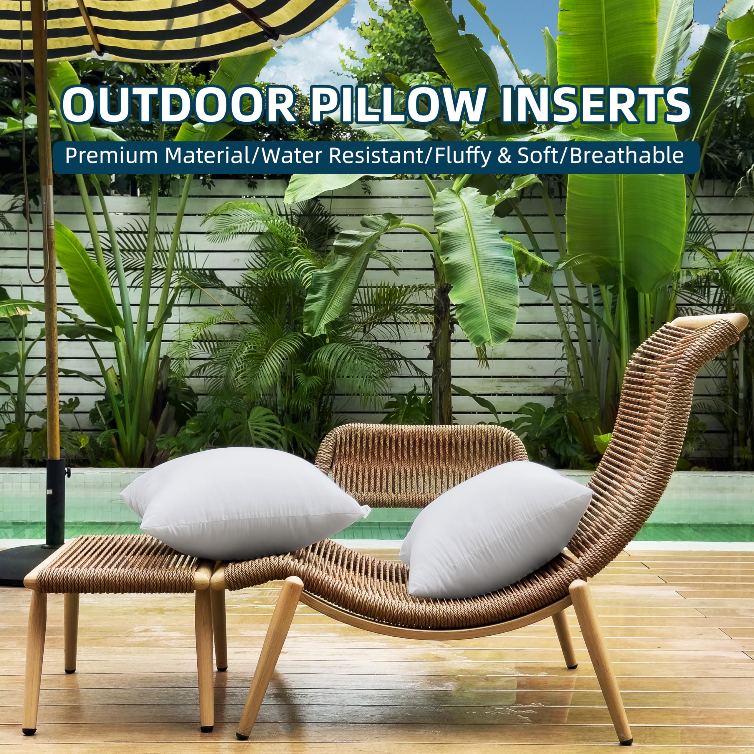 QSWRD 20 x 20 Outdoor Pillow Inserts Pack of 4 Large Throw Pillow Inserts Waterproof Patio Furniture Pillows Decorative Porch Couch Pillows Premium White Square Sofa Cushion Sham Stuffer