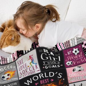 Soccer Gifts for Girls, Gifts for Soccer Lovers, 60"x50" Soccer Blanket for Girls Soccer Gifts, Gifts for Soccer Players, Best Soccer Girl Soft Flannel Blanket for Soccer Team Girls